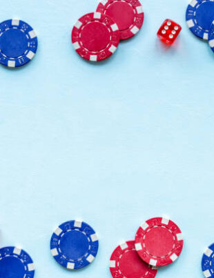 Poker gambling chips. Red and blue chips for casino games.